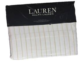 Lauren Ralph 886087424195 Spencer Tan Stripe Cotton Sateen Queen Sheet Set Cottage Chic