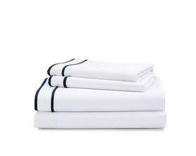 Lauren Ralph 886087424430 Spencer Sateen Border 300tc Sheet 4 Pc Set White/navy 170 Queen