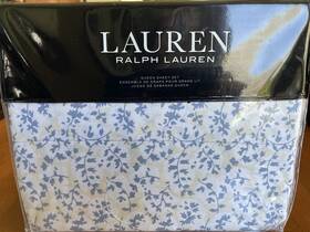 Lauren Ralph 886087451283 Eva Cream Blue Leaf Queen Sheet Set 4p Cotton Sateen 250