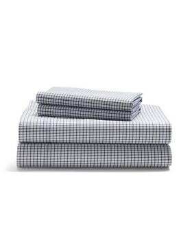Lauren Ralph 886087451894 Sloane Checked Anti-microbial 4-pc. Sheet Set King 220 Cotton Navy