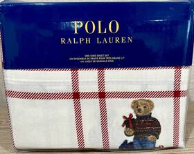 Lauren Ralph 886087476415 Polo Cotton Flannel Holiday Bear 4 Pc King Sheet Set New Sheets Nwt