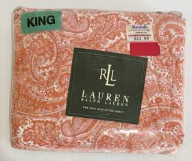 Mcw5 Lauren Ralph New Harbor View Paisley Red Tomato Deep Fitted Sheet King Irregular