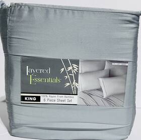 Layered Essentials 783048241207 6pc King Sheet Set 100% Rayon Bamboo Slate Gray
