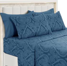 Ldc Lux Decor Collection 688474515130 Paisley King Sheet Set 6 Pc Soft Microfiber Navy Blue
