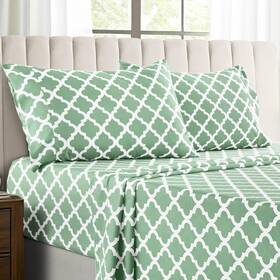 Qtr-lxd-5796 Ldc Lux Decor Collection D Cor Quatrefoil Queen Sheet Set 4 Piece Soft Microfiber Wrinkle Free She