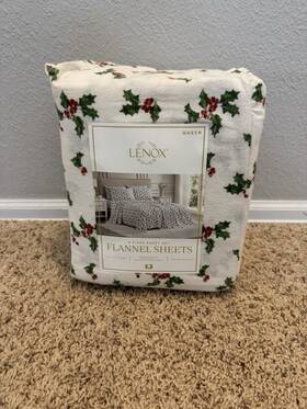 990437142 Lenox Flannel Sheet Set Queen Holly Green