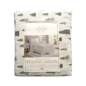 196789047517-p Lenox Ny 6-piece Soft And Warm 100% Cotton Flannel Sheet Set Twin Pine Trees