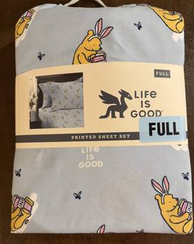 Bins4254b Life Is Good Full Sheet Set Winnie The Pooh Light Blue 100% Polyester