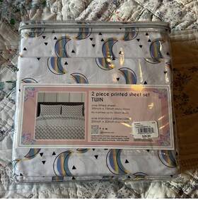 Sh872ts Lifedomon 2 Piece Twin Sheet Set 100% Microfiber Moon Triangle White Multicolor