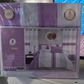 Liliana 9601236103506 King 8-piece Microfiber Sheet Set Purple/gray/white Striped Washable