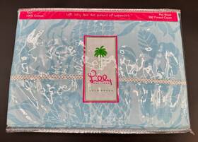 Lilly Pulitzer 659857507318 Twin Flat Sheet Pineapple Blue 300 Thread Count 100% Cotton