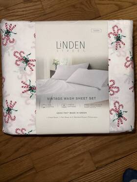 Linden Street 198275608011 Queen Sheet Set 100% Cotton Candy Cane Bouquet New