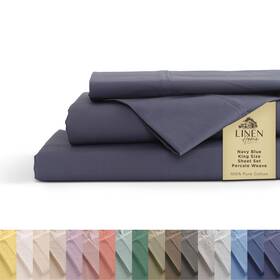 Linen Home 854231008058 100% Cotton Percale Sheets King Size Navy Blue Deep Pocket 4 Pieces Sheet Set