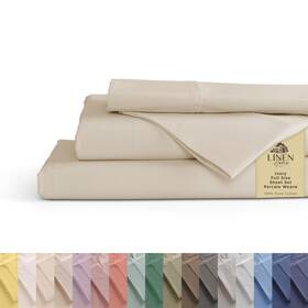 Linen Home 854231008775 100% Cotton Percale Sheets Full Size Ivory Deep Pocket 4 Pieces Sheet Set