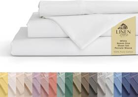 Linen Home Lh002ctp200whtqnss Cotton Percale Sheet Set Queen 4 Pc White