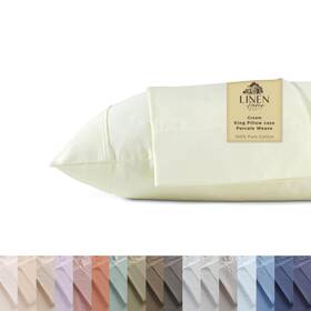 Lh200crmkpc Linen Home 100% Cotton Percale Pillowcases King Size Cream 2 Pieces Of Pillow Case Cr