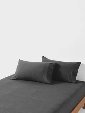 01898m546 Linen House Ryland Fitted Sheet Pillowcase Set Charcoal - Double
