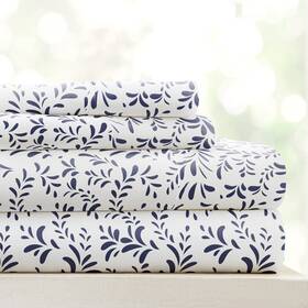 Linen Market 816651027453 4 Piece California King Bedding Sheet Set Navy Vines - Sleep Better Than Ev