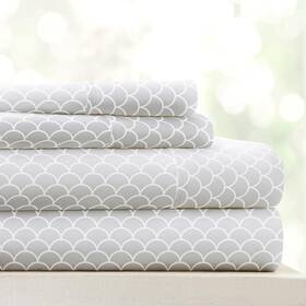 Ieh-4pc-1-1 Linen Market 4 Piece Queen Bedding Sheet Set - Gray Scallops