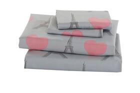 Linen Plus 705377916830 Sheet Set For Girls Teens Paris Eiffel Tower Hearts Grey Pink Flat Fitt