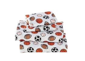 Linen Plus 705377917172 Sheet Set For Teens Sports Soccer Basketball Football Baseball White Orange B