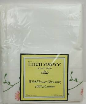Wql30t Linensource New Linen Source White Wild Flower Full Flat Sheeting 100% Cotton