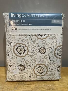 Living Quarters 753976377798 Full Brown Floral Medallion Sheet Set Deep Pocket 200 Tc Bon Ton