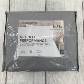 Liz Claiborne 198272234558 Sheet Set Split King Weathered Gray 575 Thread Count Cotton Blend Liz Claiborne 198272234558 Sheet Set Split King Weathered Gray 575 Thread Count Cotton Blend