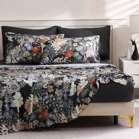 Lonava 313096816852 Floral Queen Size Bed Sheet Set 6 Piece Deep Pocket Black Fitted
