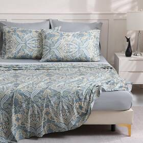 Lonava 744110750423 Green Paisley Queen Size Bed Sheet Set 6 Piece Deep Pocket Grey Fitted