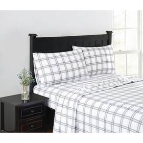 London Fog 783048164070 Solid Flannel Sheets White And Grey Cotton 4-piece Queen Sheet Set The