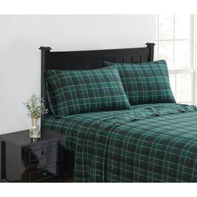 Ss4260grpq-4700 London Fog Sheet Set Queen Bedroom Linen Cotton Flannel Plaid Multi-colored Green
