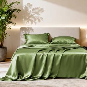 C-usa23a1pjtc57fu-1 Loves Cabin Full Size Satin Sheet Sets 4 Piece Sage Silky Set With Deep