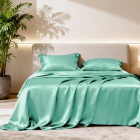 C-usa23a1pjtc58twxl Loves Cabin Twin Xl Satin Sheet Sets - 3 Piece Aqua Silky Bed Sheets With Deep