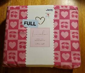 Lumina Lou 195691060102 Valentines Day Full 4pc Sheet Set Pink And Red Hearts Cherries