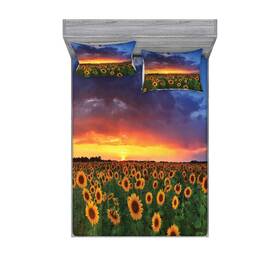 Lunarable 682438775228 Sunflower Fitted Sheet And Pillow Sham Set Field Of Sunflowers Sunset Dramatic Lunarable 682438775228 Sunflower Fitted Sheet And Pillow Sham Set Field Of Sunflowers Sunset Dramatic