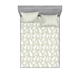 Lunarable 682438793741 Pineapple Fitted Sheet And Pillow Sham Set Coconut Palm Trees Pineapples F