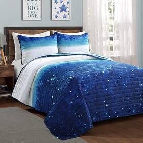 16t005249 Lush Decor Space Star Ombre Quilt 3 Piece Set Full/ Queen Full Navy