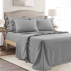 Lush Decor 194938013871 Reyna Ruffle Sheet Set 6 Piece Full Dark Gray - Soft And Comfortable She