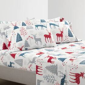 Lush Decor 194938026468 Wonderland Soft Flannel Sheet Set 4 Piece Twin Red And Teal