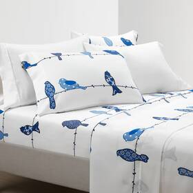 Lush Decor 194938038324 Rowley Birds Soft Sheet Set 6 Piece Queen Navy - Colorful Bird Sheets