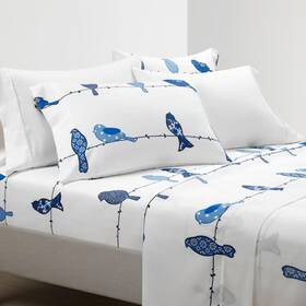 21t011092 Lush Decor Rowley Birds Soft Sheet Set 6 Piece Full Navy Colorful Bird Sheets Blue