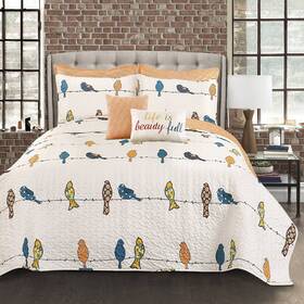 Lush Decor 848742066690 Rowley Birds Quilt Set 7 Piece Full/ Queen Multi - Reversible Bird Bed