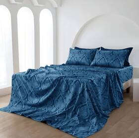 Lux Decor Collection 688474515185 Ldc King Sheet Set 6-piece Navy Blue Paisley Deep Pocket Soft Microfiber