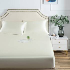 Xjcd-gjpl-003 Luxbedding Ivory Satin Fitted Sheet King Size 1 Piece Ultra Soft Deep Pocket Bed