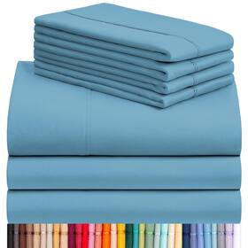 88027946 Luxclub 7 Pc Light Blue Split King Microfiber Solid Performance Sheet Set