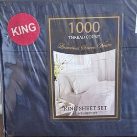 Luxurious Sateen Sheets 610792307012 New Luxury King Sheet Set 1000 Thread Count Vintage Indigo Weave 4-piece