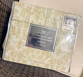 320t Luxury Twill 734737409682 Glenmore Collection Damask Pattern Queen Sheet Set 6 Pieces