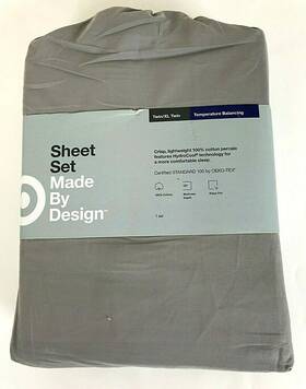 Made By Design 490620400999 Xl Twin Sheet Set Gray Cotton Percale Temperature Balancing 3pc
