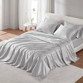 Madison Park 086569400666 Essentials Satin Sheet Set Luxury And Silky With Natural Sheen Elastic 14 Inch P